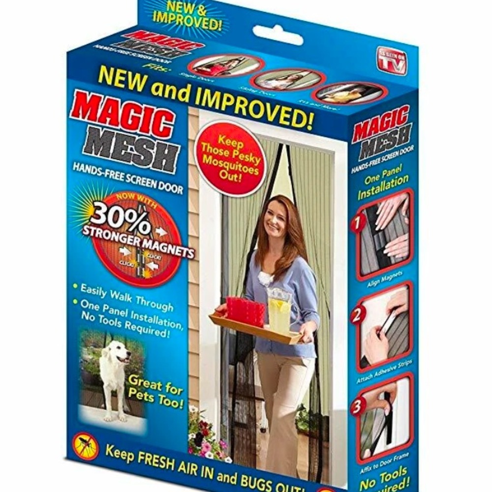 Magic Mesh Retractable Hands-Free Screen Door - Black